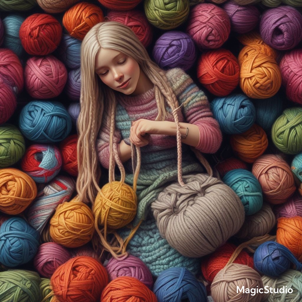 ai image of a lady in a pile of yarn