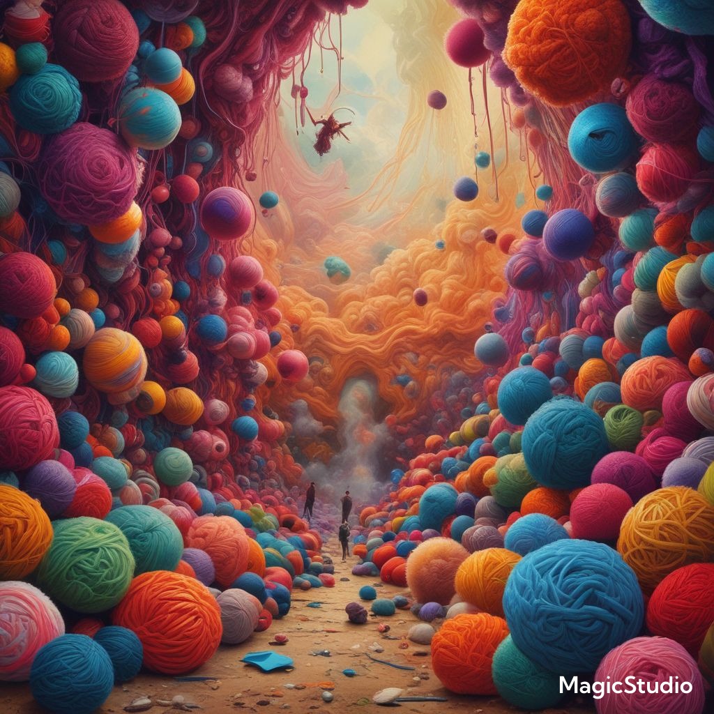 ai image of a yarn cave