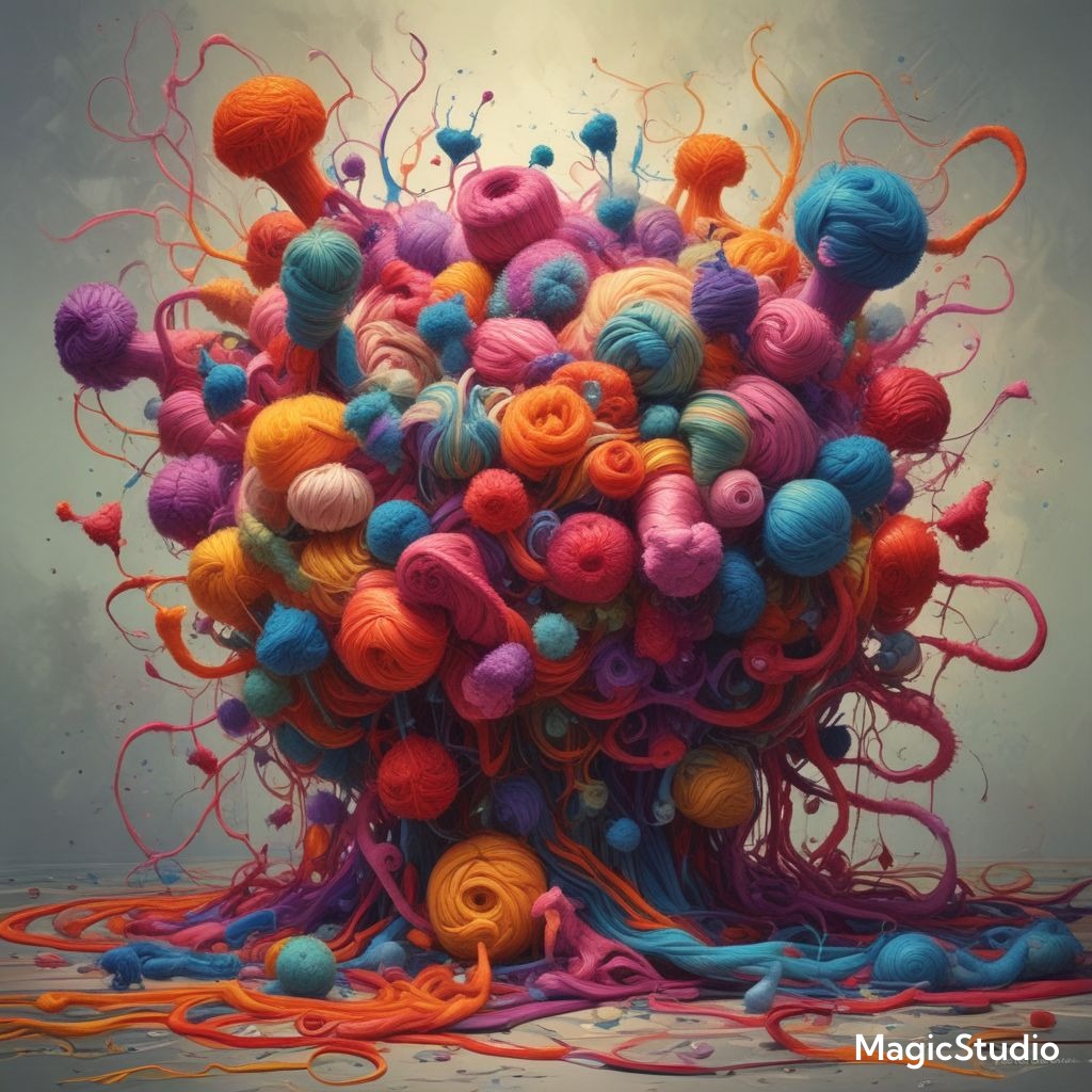 ai image of a yarn ball explosion