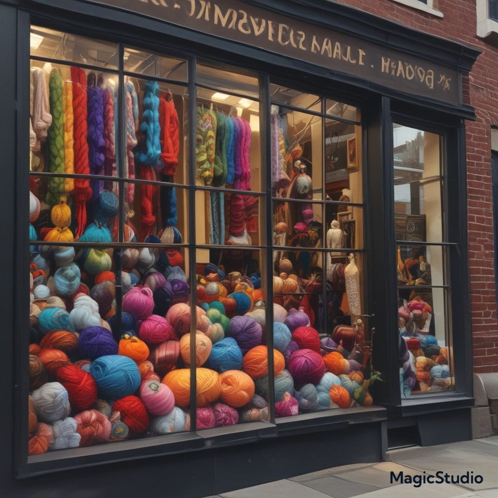 ai image of a yarn shop window
