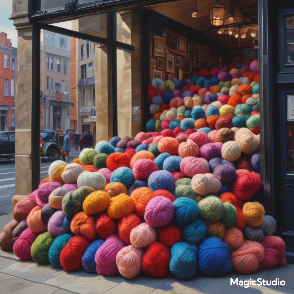 ai image of yarn spilling out of a shop